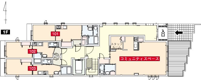 間取り　1階（101～103号室）