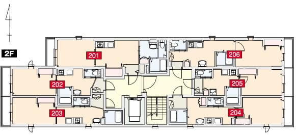 間取り　2階（201～206号室）
