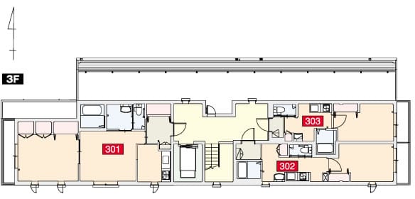 間取り　3階（301～303号室）